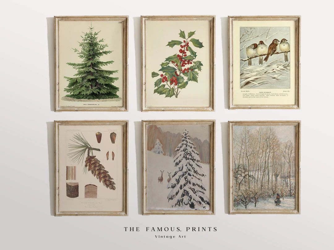 Christmas Gallery Wall Vintage Winter Prints - Etsy | Etsy (US)