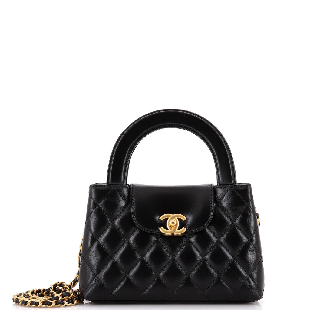 Kelly Top Handle Shopping Bag Quilted Shiny Aged Calfskin Mini | Rebag