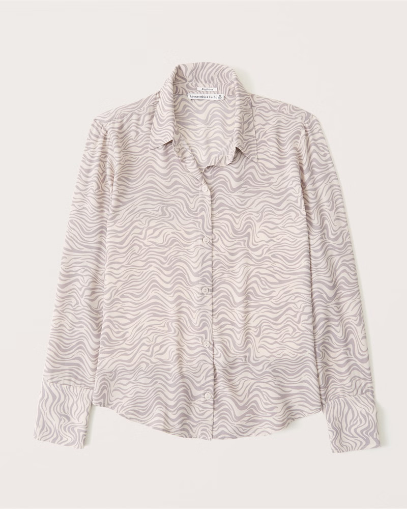 Boyfriend Faux Silk Button-Up Shirt | Abercrombie & Fitch (US)