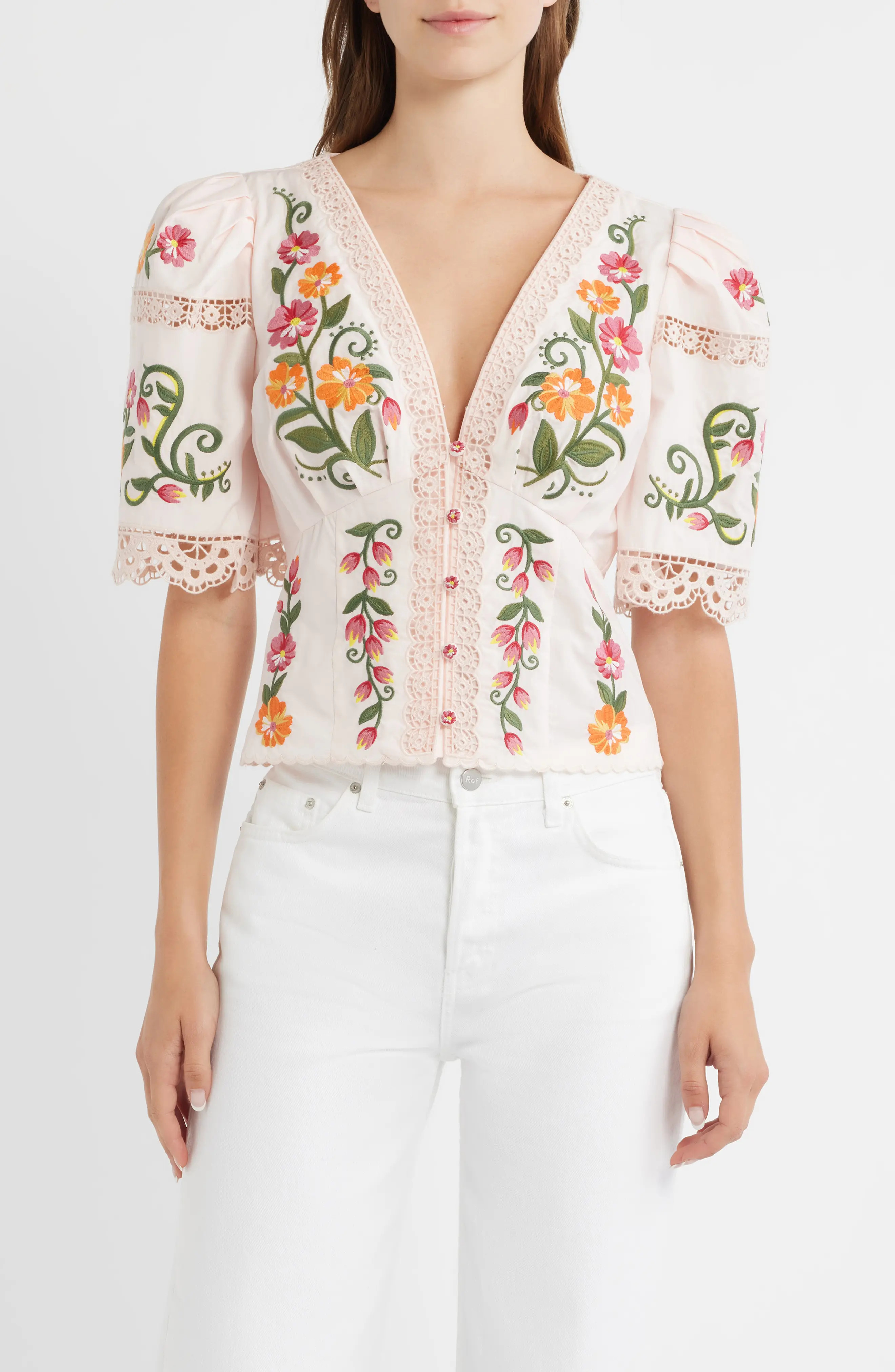 FARM Rio Floral Embroidered Cotton Top (Women) | Nordstrom | Nordstrom