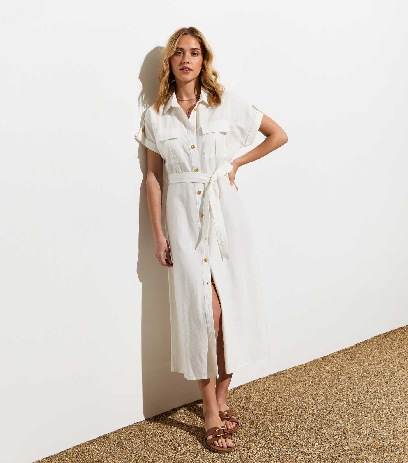 Off White Utility Belted Midi Shirt Dress | New Look | New Look (UK)