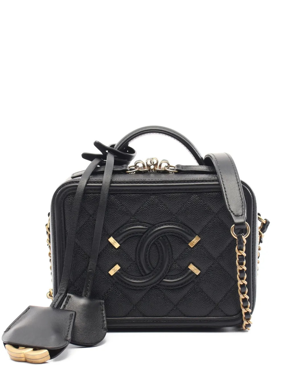 CHANEL Pre-Owned 2018-2019 CC Filigree Vanity two-way handbag - Black | Farfetch Global