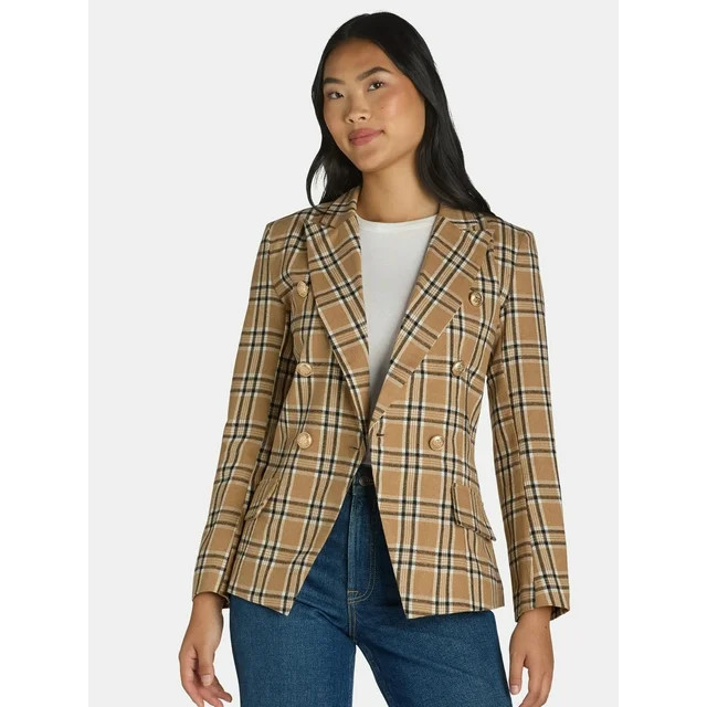 Attitude Unknown Women's Metallic Button Solid Ponte Blazer, Sizes XS-XL | Walmart (US)