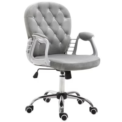 Velvet Home Office Chair, Button Tufted Desk Chair with Padded Armrests, Adjustable Height and Swivel Wheels | Target