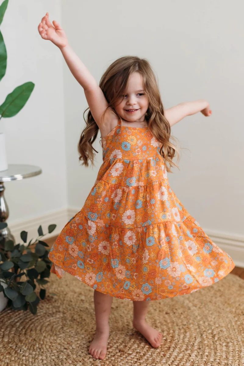 Sunburst Sunsets Girls Orange Floral Maxi Dress | Pink Lily