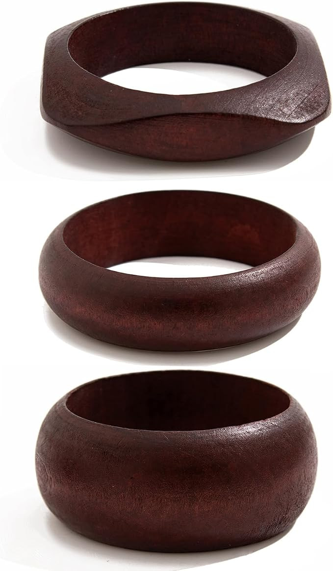 3 Pcs Dark Brown Wooden Bangles Bracelets Set Chunky Stackable Statement Bracelets for Women Wide... | Amazon (CA)