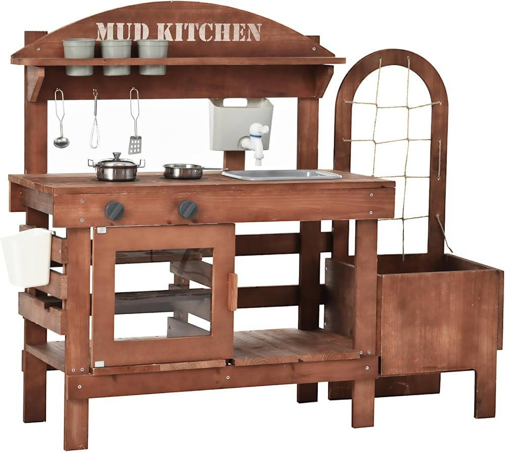 Outdoor Mud Kitchen for Kids, Wooden Play Kitchen with Plant Growing Box, Observation Room, Sink,... | Amazon (US)