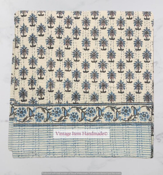 Beautiful Floral Print Kantha Quilt Indian Hand Block Print | Etsy | Etsy (US)