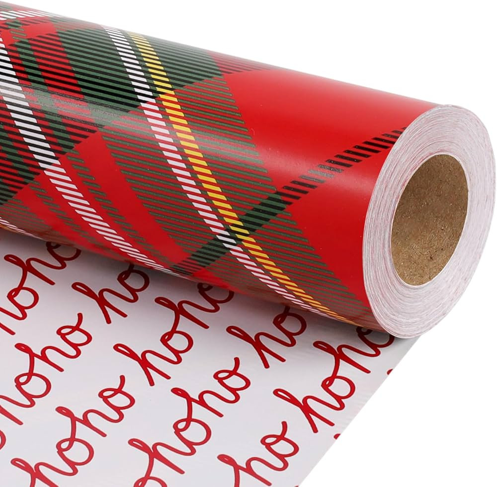 BIOBROWN Reversible Christmas Wrapping Paper - 17 Inch X 33 Feet (46.7 sq. ft. ttl.) - Red Tartan... | Amazon (US)