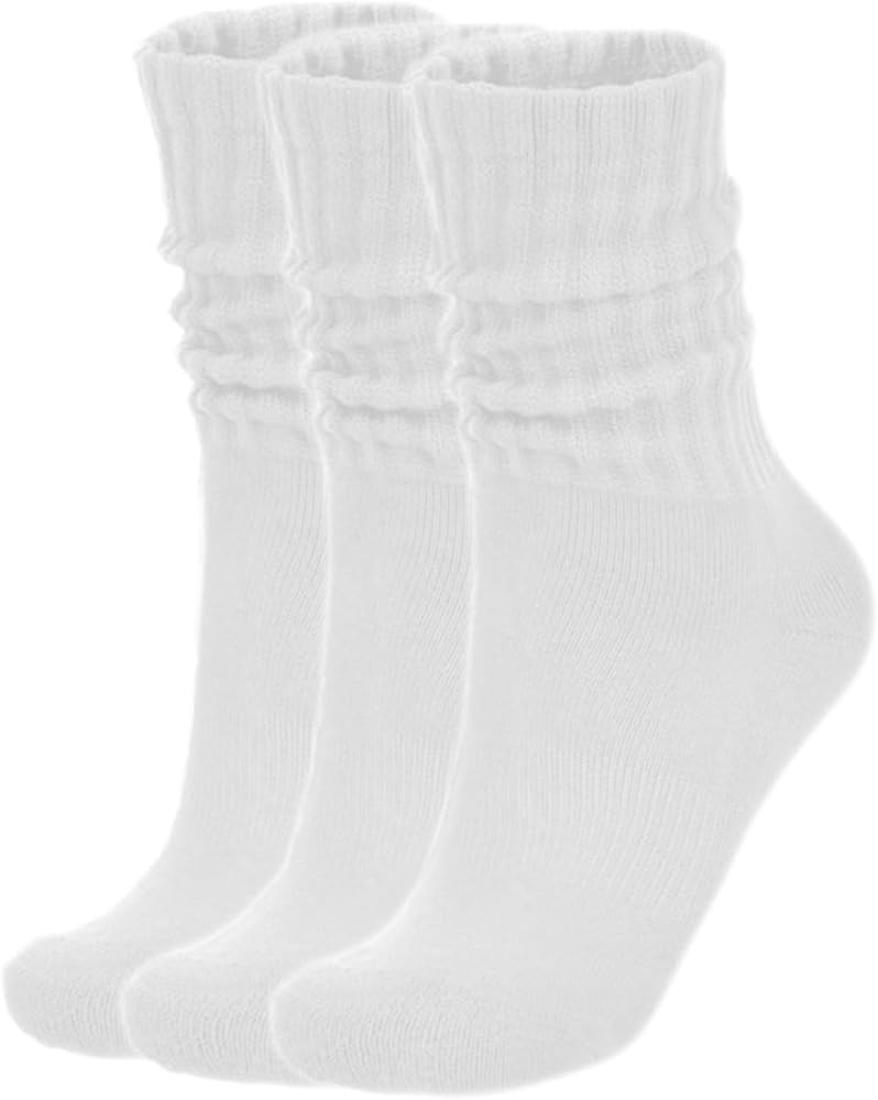 Womens Slouch Socks Cotton Calf Socks Cream Scrunchy Retro Solid Crew Socks | Amazon (US)