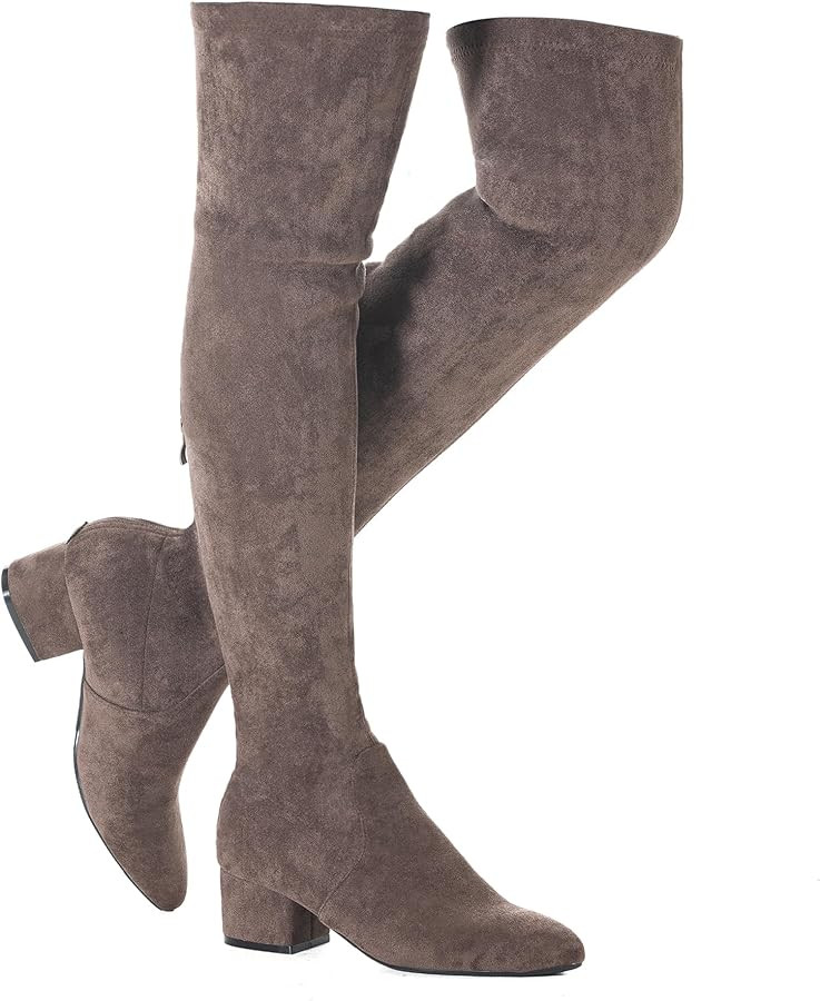 Mtzyoa Thigh High Block Heel Boot Women Pointed Toe Stretch Over The Knee Boots | Amazon (US)