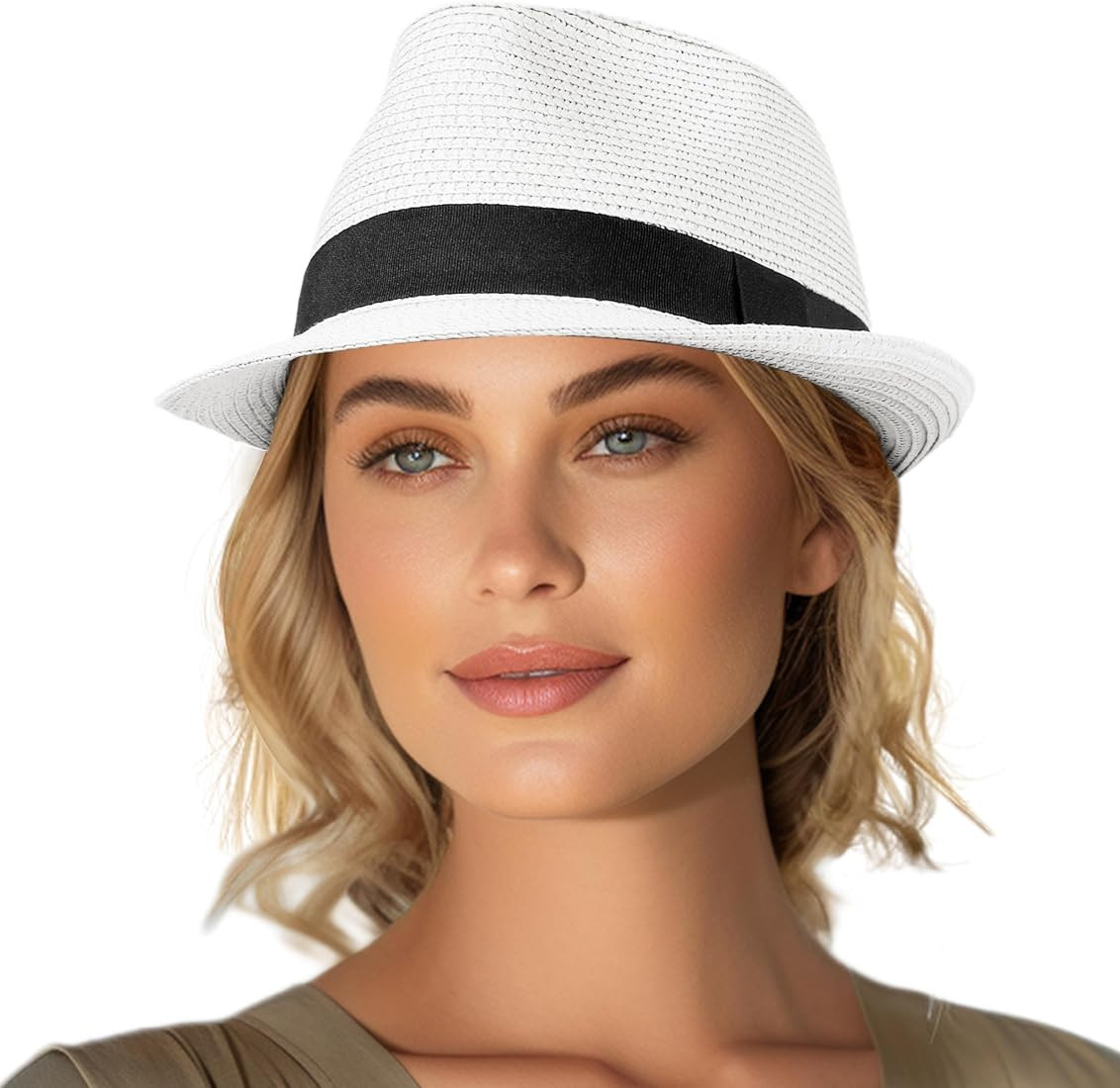 Straw Fedora Hat for Women Men Packable Short Brim Roll Up Trilby Hat Panama Summer Beach Sun Hat... | Amazon (US)