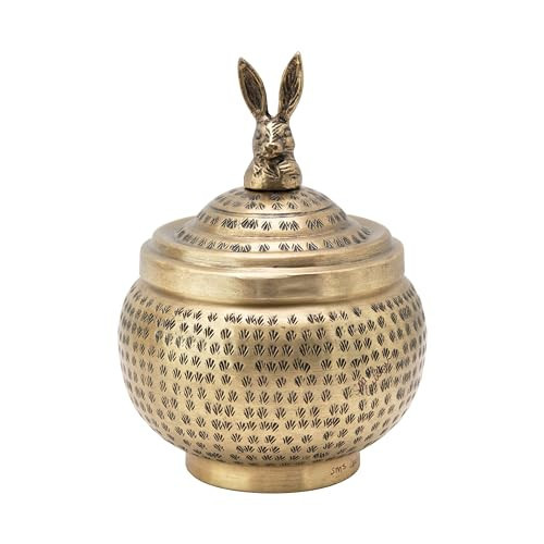 Round Hammered Metal Container with Rabbit Finial, Brass Finish | Amazon (US)