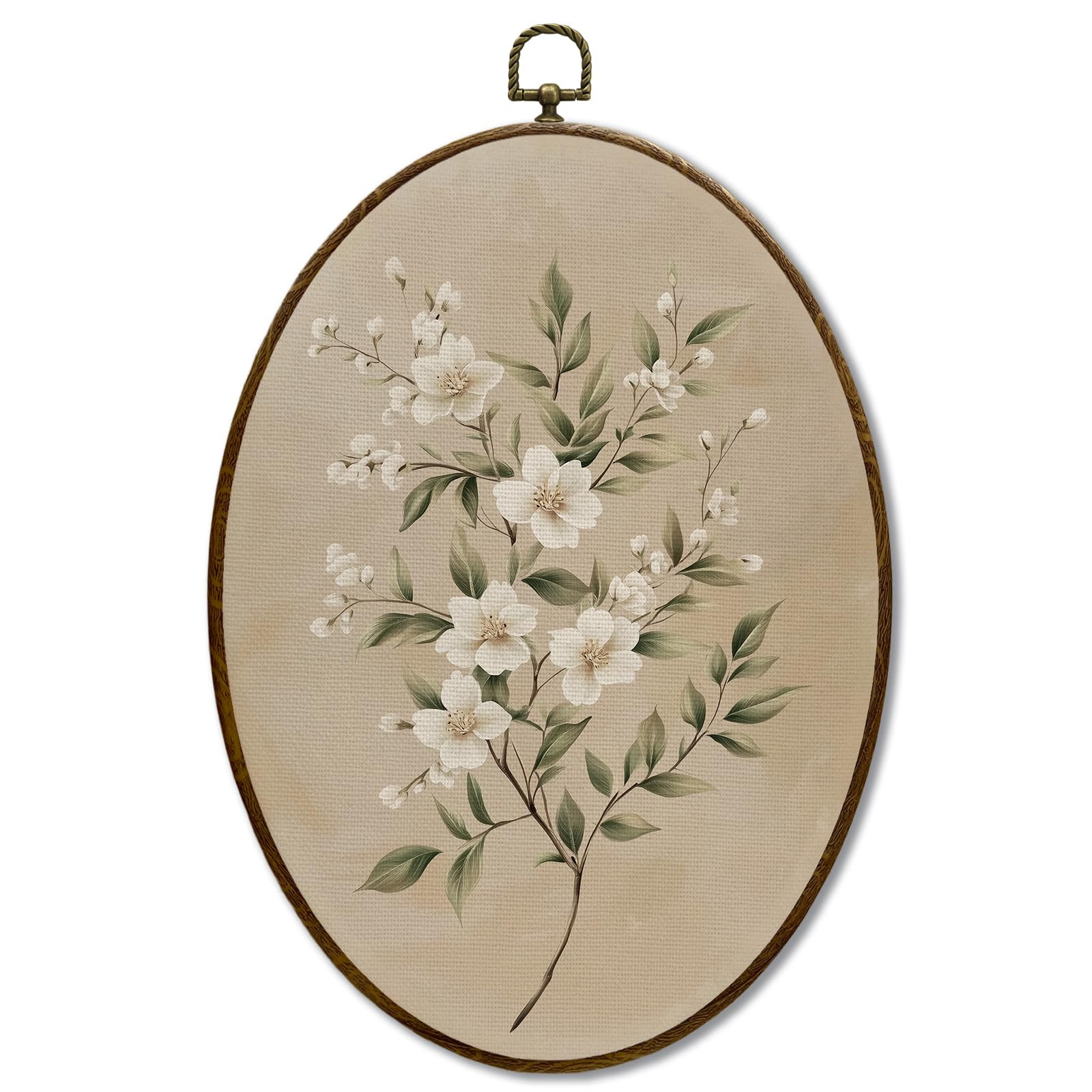JQF Vintage Jasmine Floral Oval Wall Art, Rustic Cottagecore Botanical Floral Oval Canvas Wall Ar... | Amazon (US)