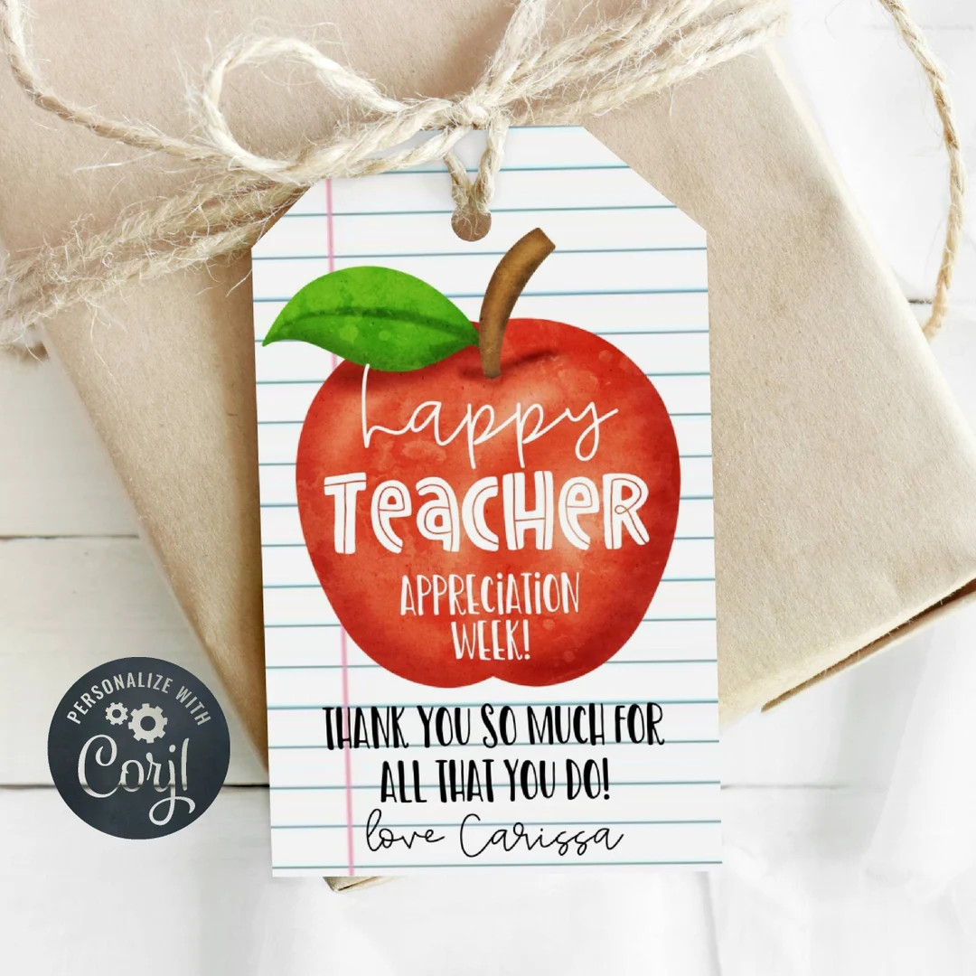 Apple Teacher Appreciation Week Gift Tag Template, Printable Teacher Thank You Tag, Editable Simp... | Etsy (US)