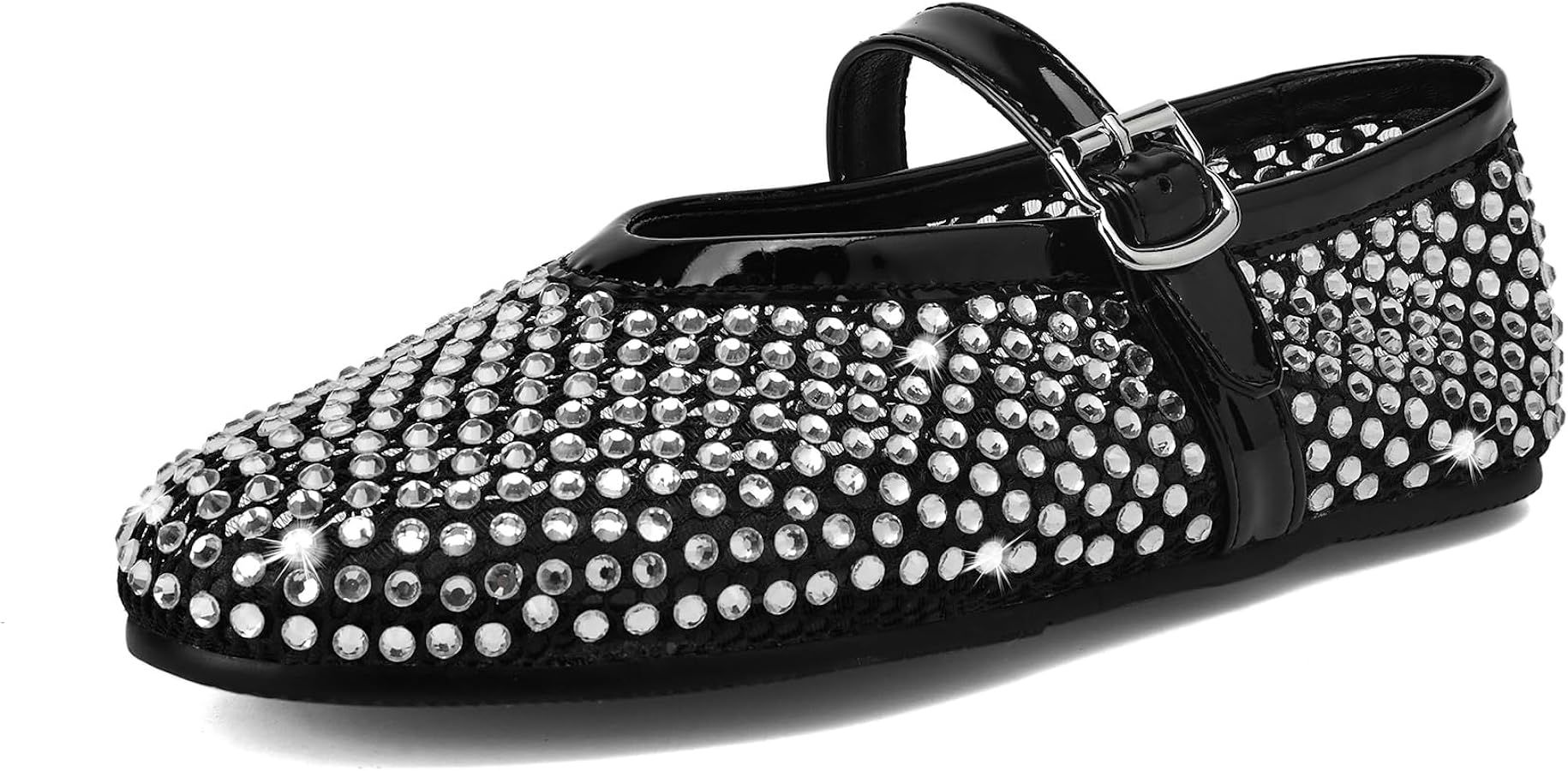 Arqa Womens Rhinestone Ballet Flats Sparkly Crystals Ballerina Flat Shoes Buckled Straps Mary Jan... | Amazon (US)