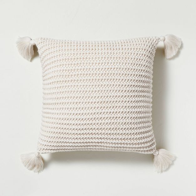 12&#34; x 30&#34; Chunky Knit Tassel Throw Pillow Heather Oatmeal - Hearth &#38; Hand&#8482; with... | Target