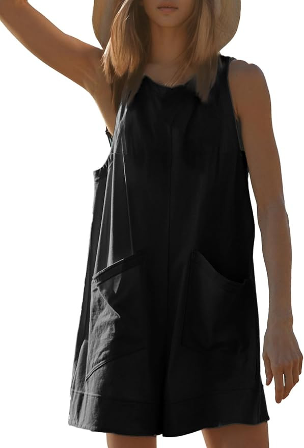 Glamaker Women's Summer Sleeveless Romper Casaul Beach Vacation Loose Shorts Jumpsuit Overalls Ou... | Amazon (US)