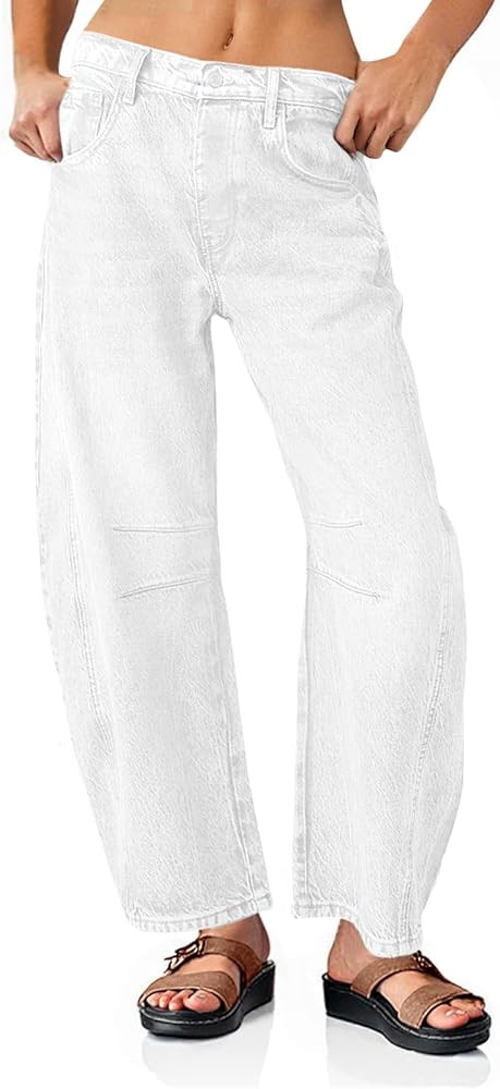 PLNOTME Women's Baggy Boyfriend Jeans Vintage Wide Leg Mid Rise Barrel Denim Ankle Pants | Amazon (US)