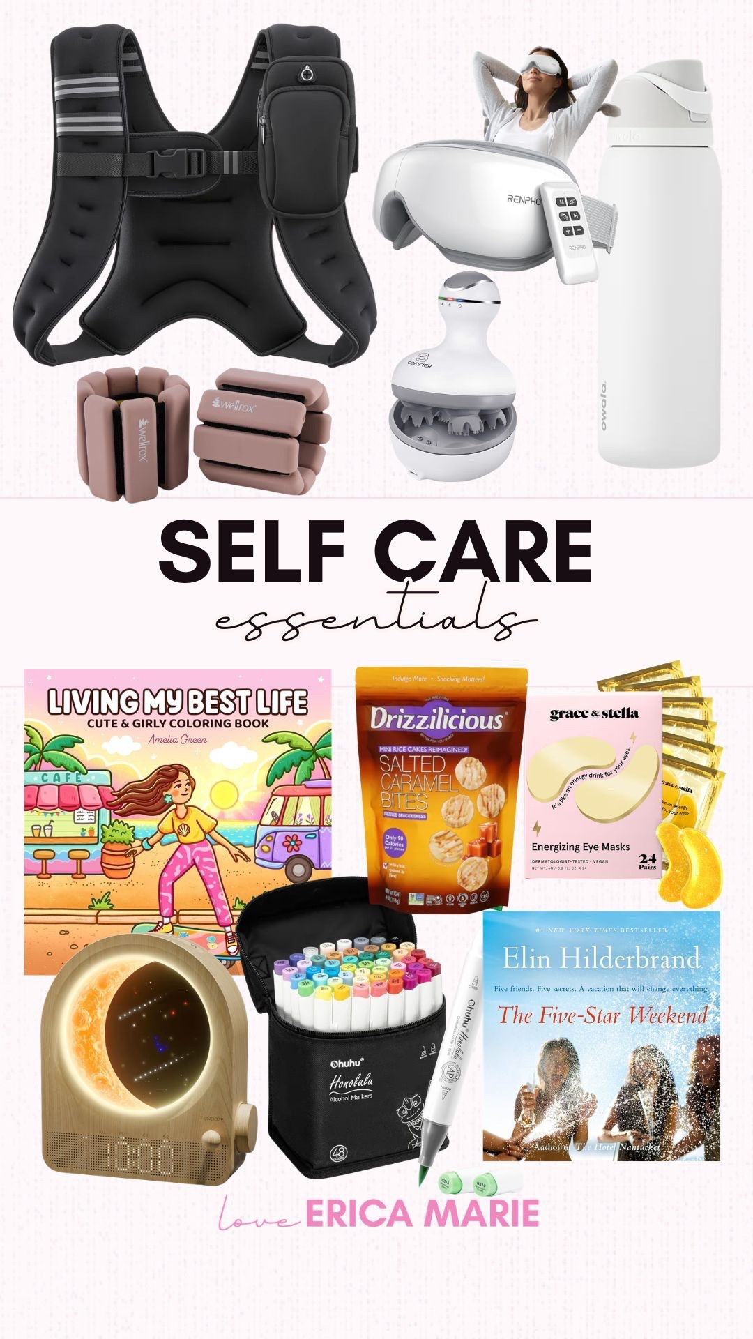 Self care doesn’t just mean a spa day (even though they are the best). Amazon has so many different self care must haves that help this over 40 unwind. Adult coloring books and the best markers, eye masks, weighted vest and more. This gradual “wake up light” makes getting up in the mornings easier and it has such a soft relaxing glow. 
Scalp massager, water bottle

#LTKOver40 #LTKselfcare #LTKmomlife