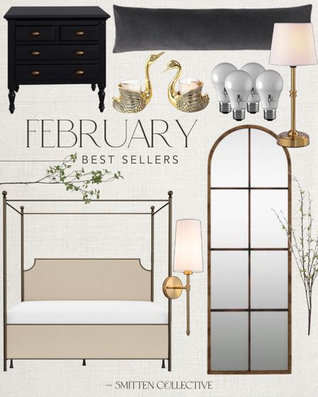 February best sellers include canopy bed, arched mirror, sconce, stems, swan votives, timer light bulbs, wireless lamp, end table, and body pillow.

Home decor, best sellers, home favorites, February best sellers

#LTKfindsunder100 #LTKstyletip #LTKhome