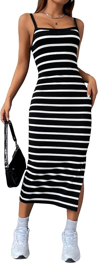 Floerns Women's Striped Print Sleeveless Split Thigh Casual Cami Long Dress | Amazon (US)