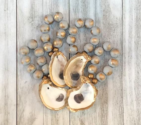 Grey Beaded Oyster Shell Napkin Rings Distressed Gold Trimmed | Etsy | Etsy (US)