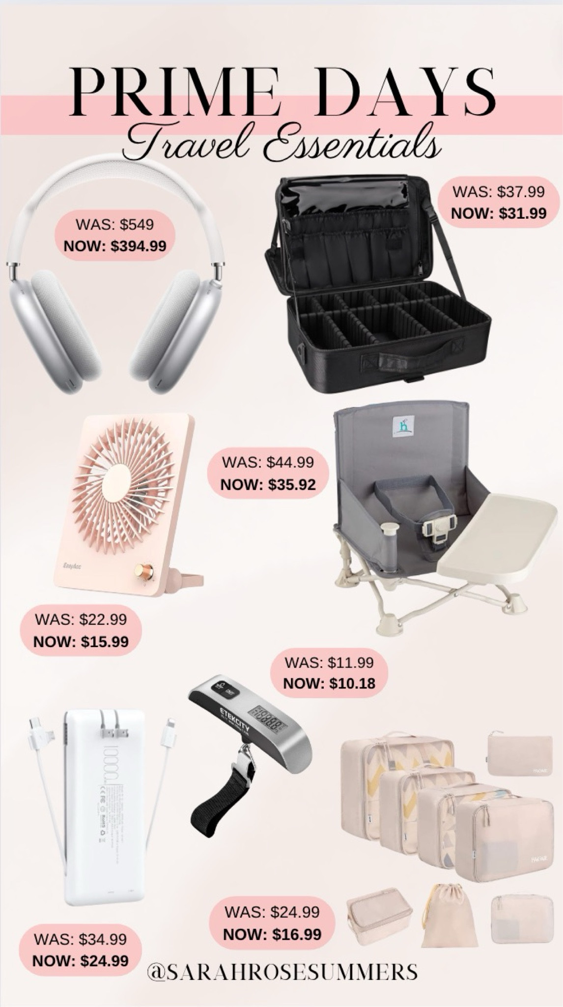 Amazon Prime Day! Travel Essentials on sale. Apple AirPods Max Wireless. Portable charger. Travel Makeup Bag. Packing Cubes Set. Portable desk fan. Travel Booster Seat and Tray. Luggage scale  

#LTKTravel #LTKSaleAlert