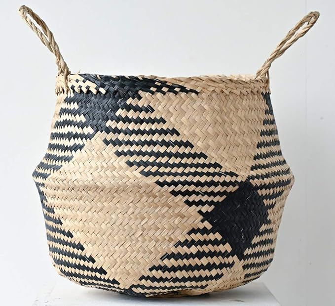 Natural Craft Seagrass Belly Basket Black Diamond Pattern Medium Size Storage Laundry, Picnic, Pl... | Amazon (US)
