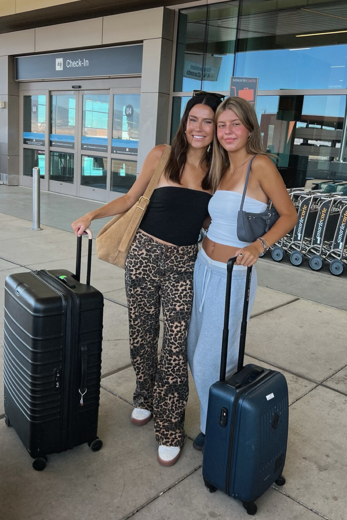 Girls weekend ✨ loving these leopard pants - they were so comfy for travel and are under $100!  My suede bucket bag looks designer and is under $200 - it made the perfect travel bag!

Leopard pants, black tube top, gray sweatpants, teen girl outfit, tween girl outfit, travel outfit, bucket bag, Madewell tote, travel bag, suitcase, airport outfit, Christine Andrew 

#LTKTravel #LTKFindsUnder100 #LTKStyleTip