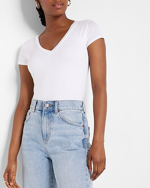 Fitted Double Layer V-Neck Tee | Express