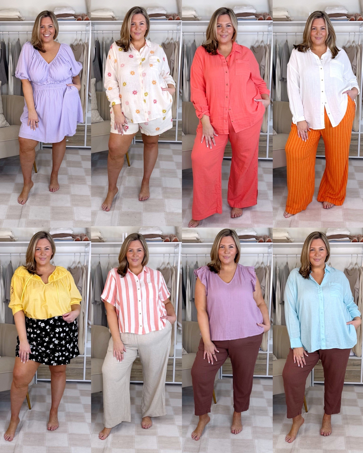 Old Navy haul! 
1. Purple dress: I love the fabric, wearing a 2X get your regular size. This dress is super breathable and thin! 2. Set:
The material is light and cooling, not heavy! I sized up in bottoms to 3x and top is XL petite! Will probably shrink if you dry it, but love the mix and match aspect!    
3. Linen pant: Wearing my regular size (2X) these are high rise and fit really well!
4. Pink Linen top: super light weight and breathable! Got the xxl- need to size up for a little bit more room in hips! 5. White linen top: 2X fits a lot better but I still like to size up in these tops so I would get a 3X! 6. Stripe pant: Wearing a 2X, these are high rise and have a drawstring waist! Love them so much they feel amazing on, run a little long! 7. Skort: 
2X fits fine but if you’re worried about shrinking, I would size up! 8. Yellow top: 
Really cute, wearing a 2X! 9. Tan linen: I would size up to a 3X because of the color! 10. Brown pant:I would size up in these but they run true to size! I love the color! 11. Blue button down is a 2X and stunning + paired with these pants is so perfect for summer! 

#LTKSeasonal #LTKPlusSize #LTKOver40