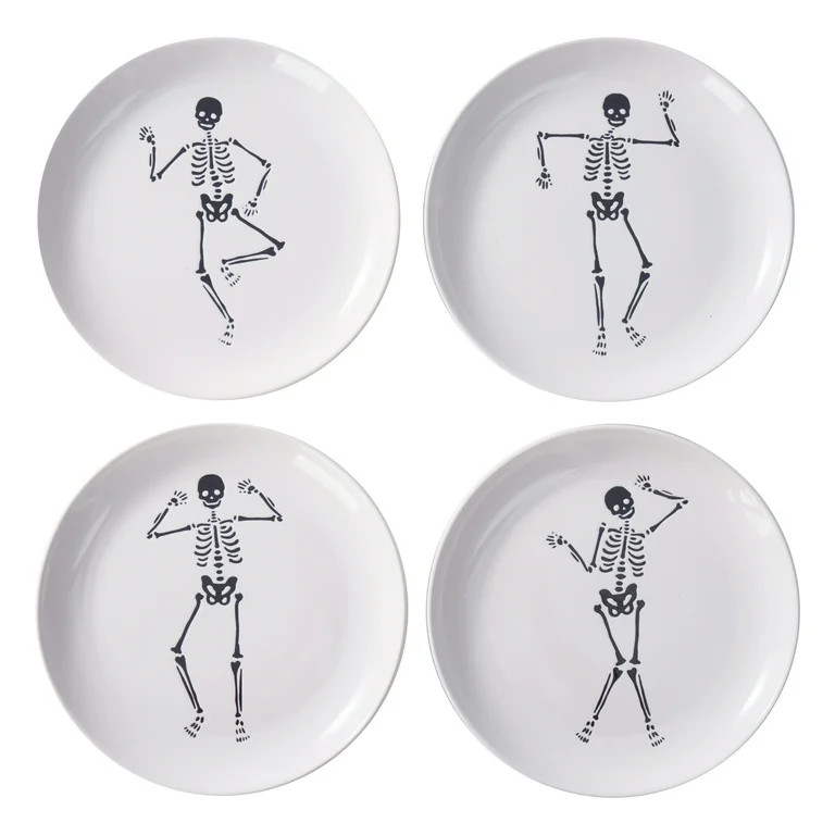 Way to Celebrate Halloween 4Pk Dancing White Skeleton Appetizer Ceramic Plates | Walmart (US)