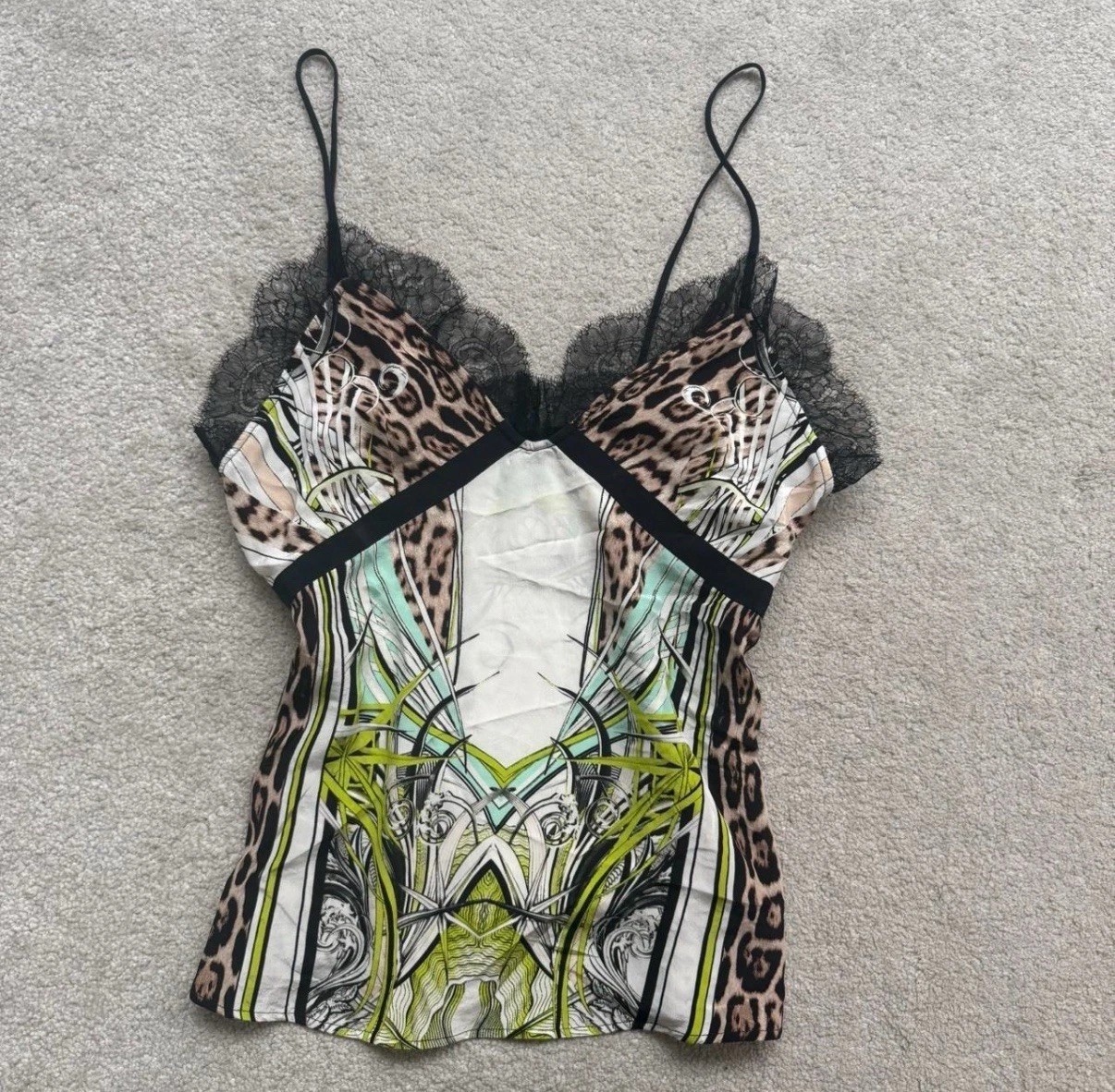 Roberto Cavalli 100% Silk Leopard, Florals And Lace Fairycore Cami Top  | eBay UK | eBay UK