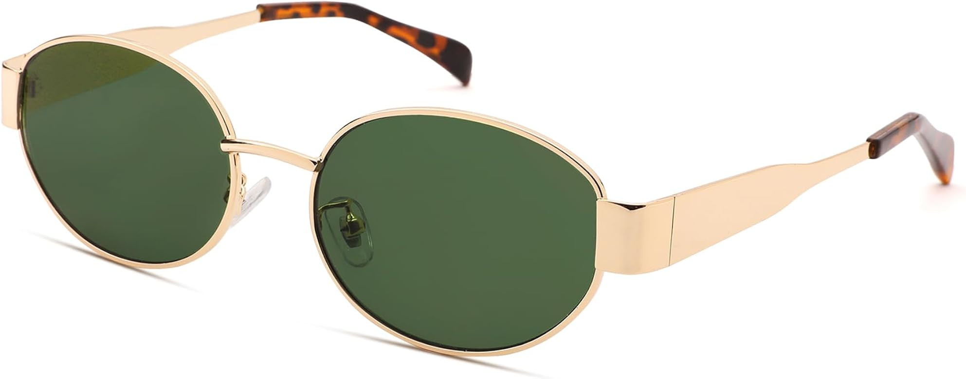 Retro Oval Sunglasses for Women Men - Trendy Gold Sun Glasses - Fashion Metal Frame Shades | Amazon (US)