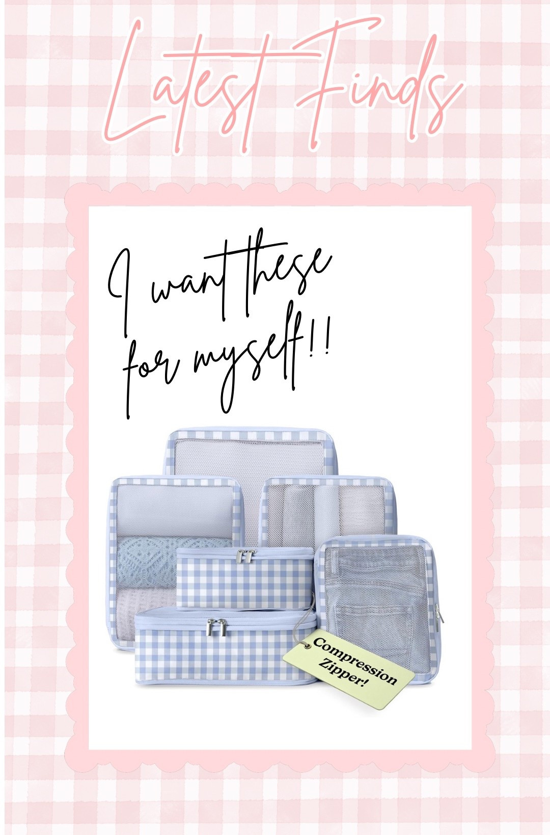 Compression packing cubes - blue gingham 






Travel essential 
Travel must have 
Packing hack 
Travel hack 
Amazon finds 


#LTKTravel #LTKSaleAlert