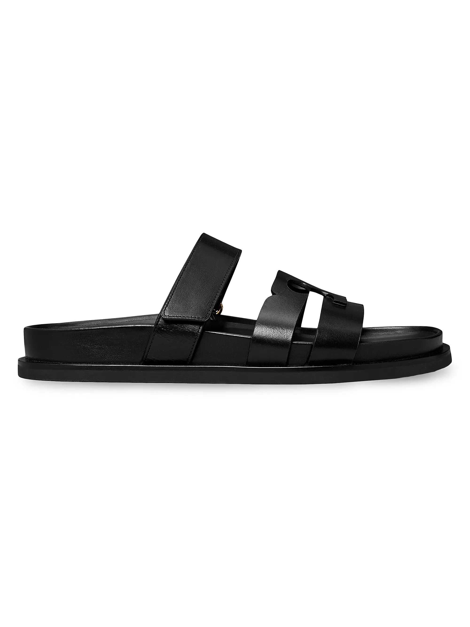 Tory Burch Ines Logo-Detailed Leather Slide Sandals | Saks Fifth Avenue | Saks Fifth Avenue