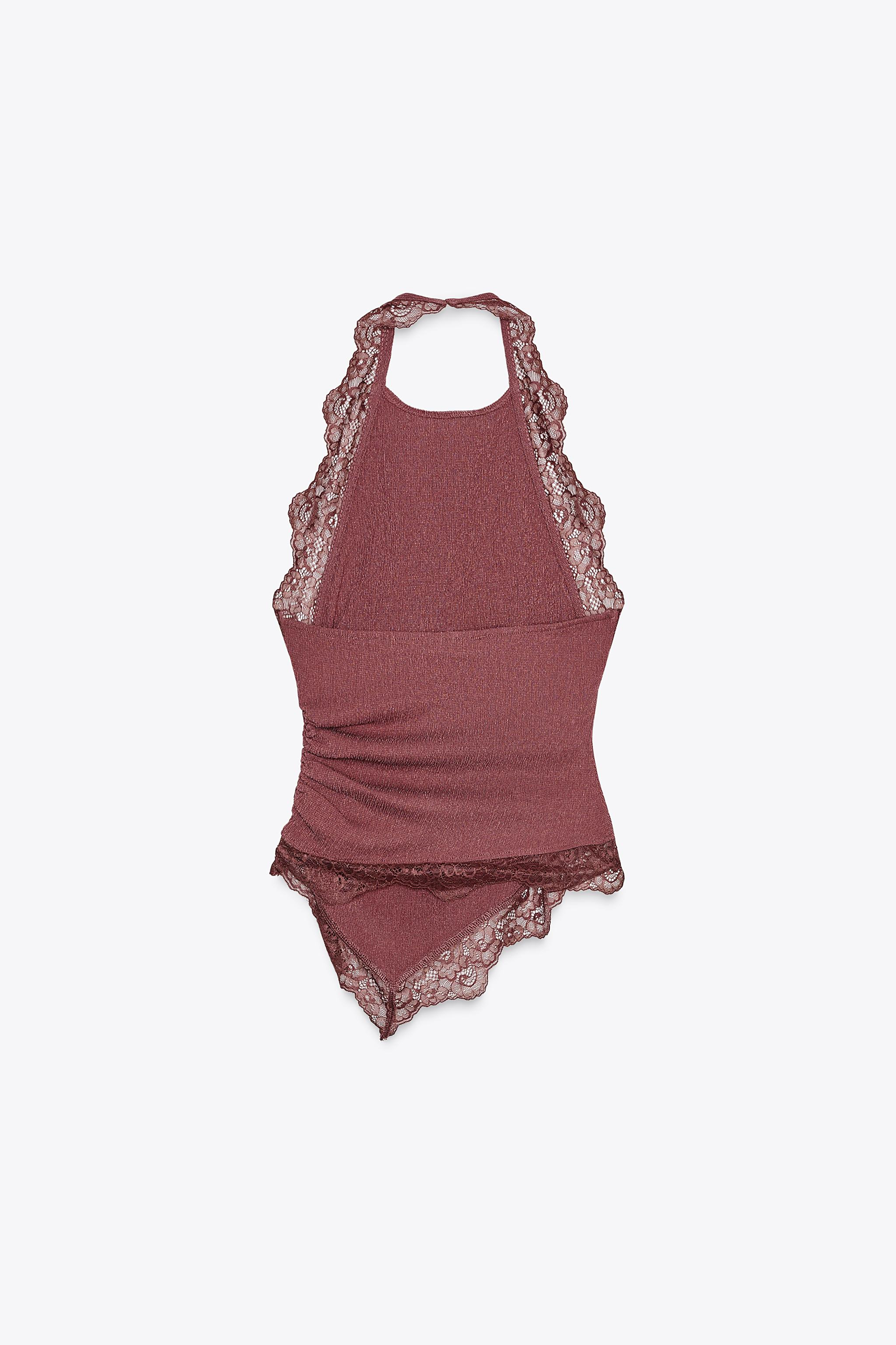 TEXTURED LACE HALTER TOP | Zara US