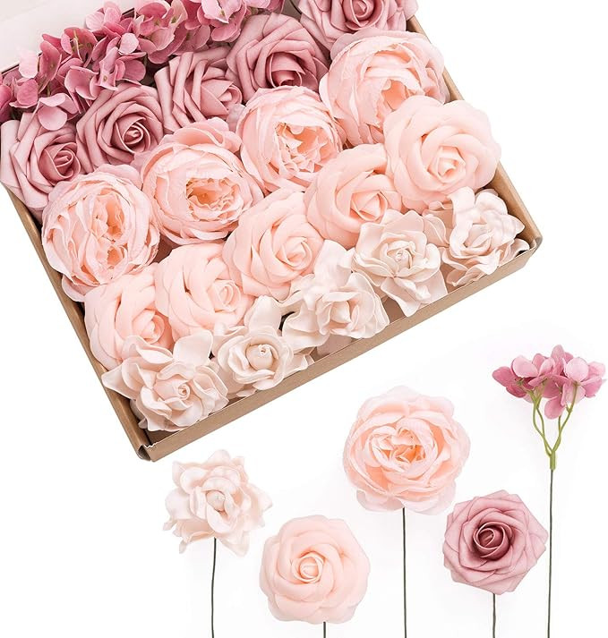 Ling's Moment Artificial Flowers Fake Silk Hydrangea Foam Roses Faux Gardenia Combo for DIY Weddi... | Amazon (US)