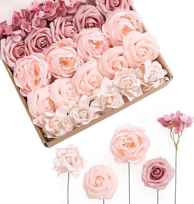 Ling's moment Artificial Flowers Combo Box Set Shabby-Chi Pink for DIY Wedding Bouquets Centerpie... | Amazon (US)