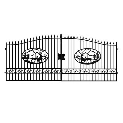 20 ft. W Steel Dual Swing Driveway Gate - DEER Style | Wayfair North America
