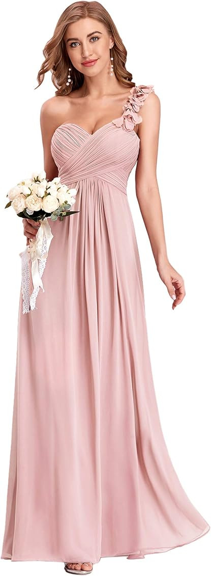 Ever-Pretty Flower One Shoulder Empire Waist Floor Length Bridesmaids Dress 09768 | Amazon (US)