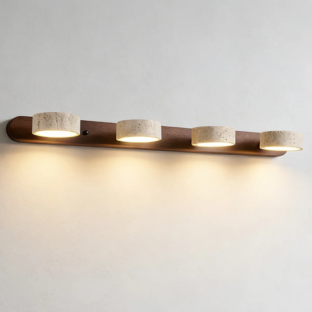 Modern Organic 4-Light Adjustable LED Vanity Light with Natural Travertine Stone Shades and Solid... | Wayfair North America