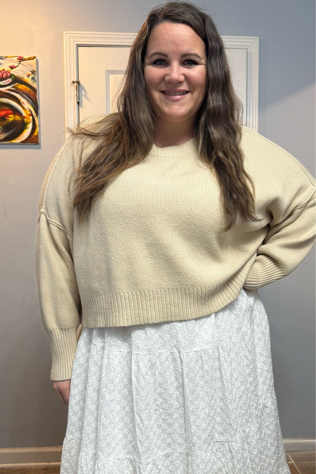 This exact dress is no longer available, but there’s other amazing options. 
Spring is coming, but it’s still chilly. Throw on a cute dress and a sweater to keep warm. 

#LTKStyleTip #LTKPlusSize