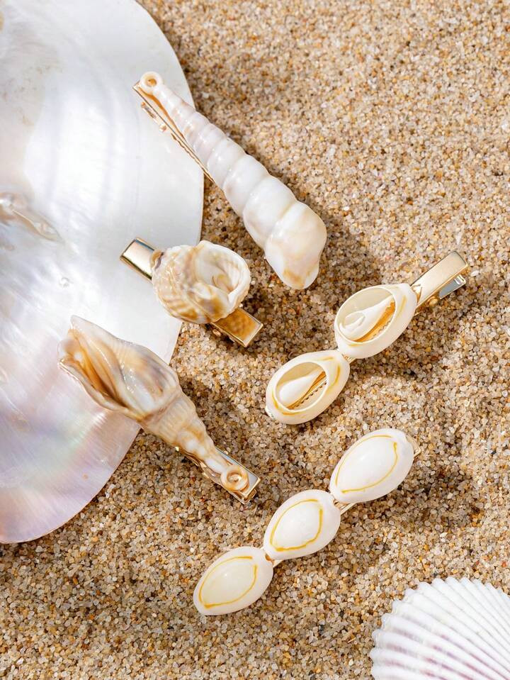 Boho 5pcs Seashell Design Metal Hair Clips, Suitable For Festivals And Daily Use | SHEIN