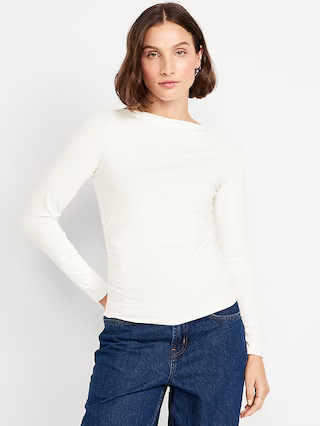 Long-Sleeve Slit-Neck Ruched Top | Old Navy (US)