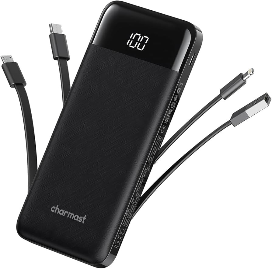 charmast Portable Charger with Built in Cables, Power Bank with Cords Wires, Slim 10000mAh Travel... | Amazon (US)