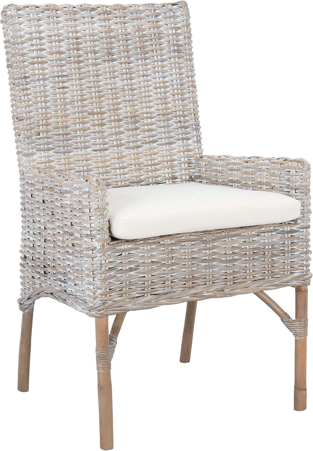 Safavieh Home Collection Nancy Grey Wash Rattan Cushion Accent Chair, White/White | Amazon (US)
