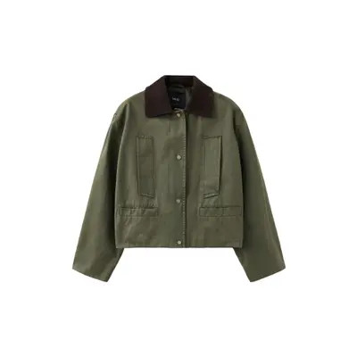 MANGO Corduroy Collar Cotton Jacket in Khaki Green at Nordstrom, Size Xx-Large | Nordstrom