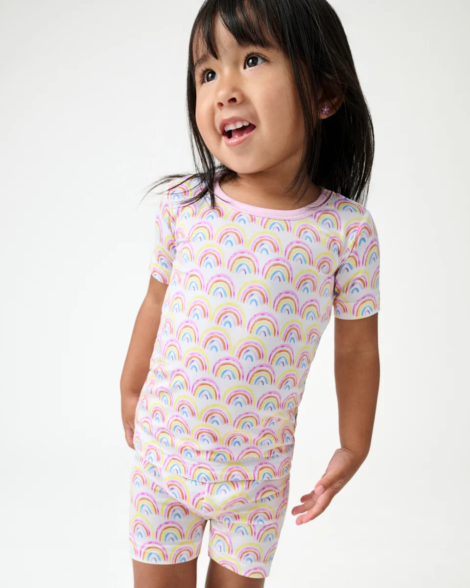 Pastel Rainbows Two-Piece Short Sleeve & Shorts Pajama Set | Little Sleepies